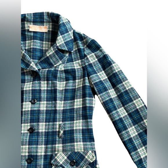 Vintage Pendleton Wool Plaid Coat Women’s S M 6 8 Blue Green USA Made Belted - Picture 6 of 13